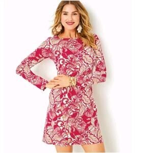 Lilly Pulitzer Maddox Straight Dress M Poinsettia Red Island Vibe Long Sleeve
